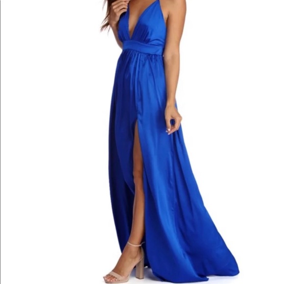 Windsor Dresses Royal Blue Double Slit Dress Poshmark